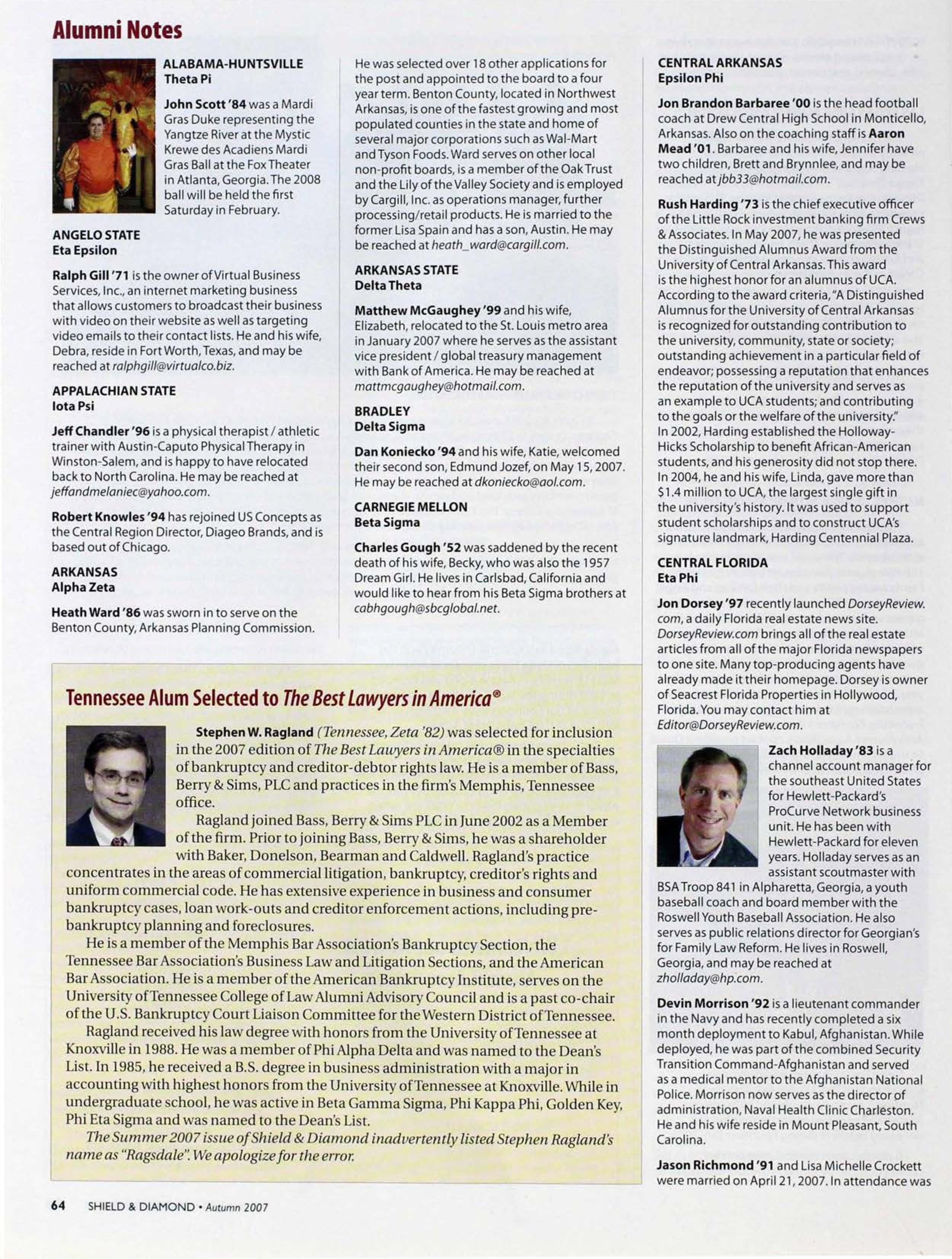 Alumni Notes, Autumn 2007